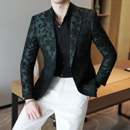 2025 Spring Luxury High-end Jacquard Men's Suit Coats British Style Men Slim Fit Casual Groom Wedding Dress Party Suit Blazers
