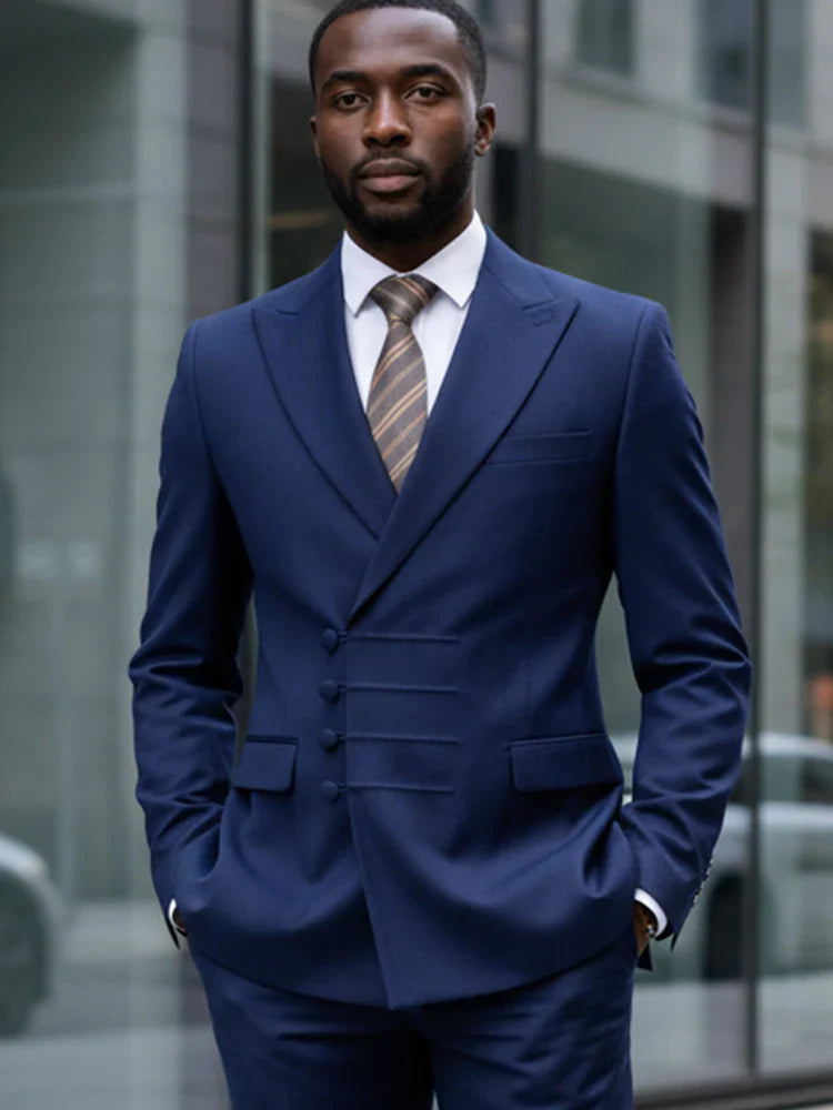 Elegant Men's Suits for Wedding Slim Fit Double Breasted Multiple Buttons Casual Business Two-Piece Dress Party Outfit