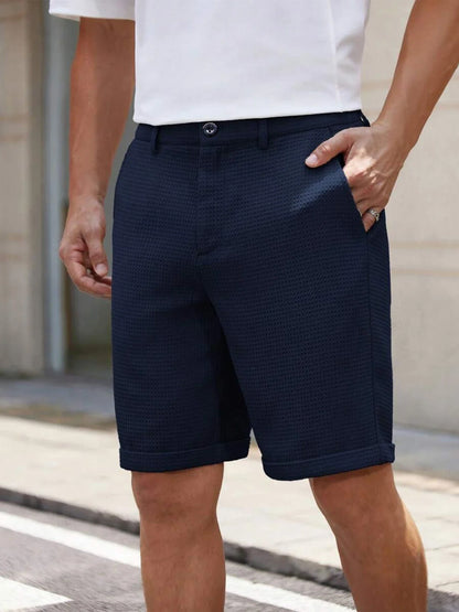 Men's Waffle Texture Slim Fit Shorts Solid Color Button Waist Summer Casual Outdoor Multi-Color Trousers