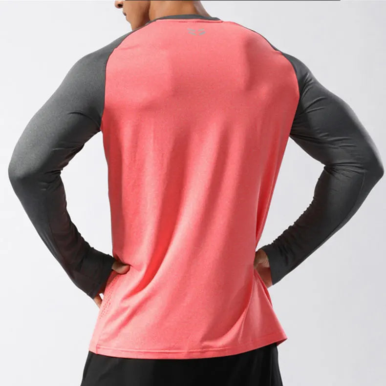 Men's Sport Long Sleeve Tops Quick Dry Fitness T-shirts Bodybuilding Gym Tees Casual Skinny Elastic Breathability Sportswear