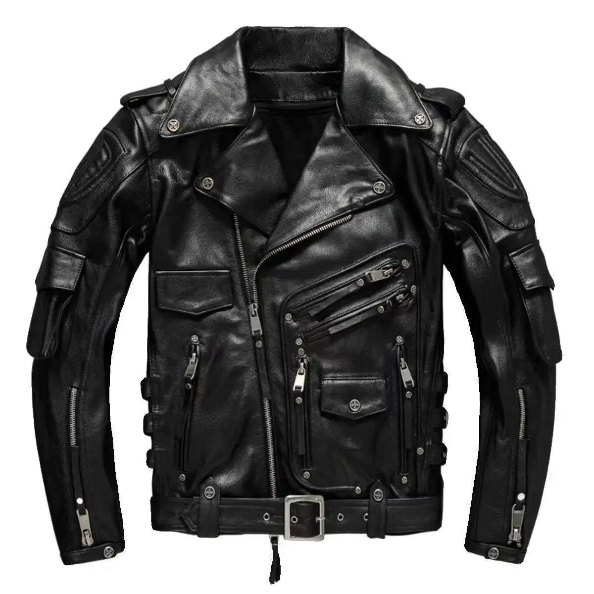 Men's Natural Leather Motorcycle Jacket Top Layer Causal Vintage Retro Moto Suit Leather Coat  Dropshipping Factory