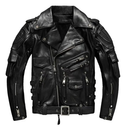 Men's Natural Leather Motorcycle Jacket Top Layer Causal Vintage Retro Moto Suit Leather Coat  Dropshipping Factory