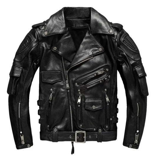Men's Natural Leather Motorcycle Jacket Top Layer Causal Vintage Retro Moto Suit Leather Coat  Dropshipping Factory