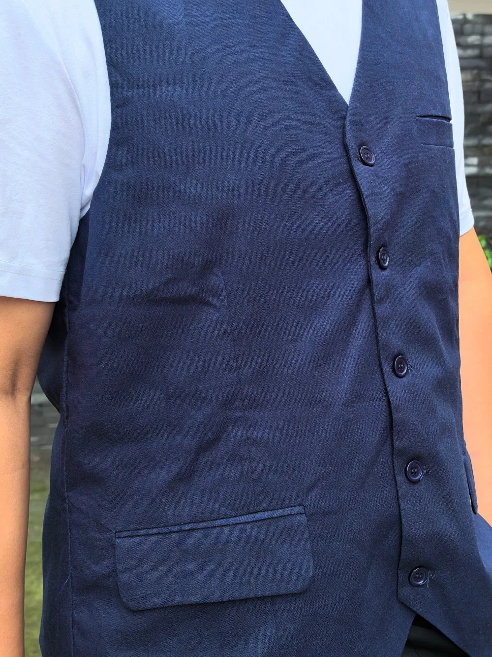 V Neck  Men's Vest Linen Suit Vest Summer Leisure Cotton Linen Waistcoat For Beach