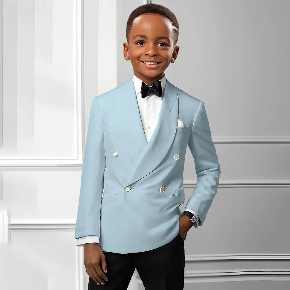 Solid Boys Double Breasted Suit Set 2 Pieces Wedding Birthday Party Outfit Classic Shawl Lapel Kids Tuxedo 2-20T