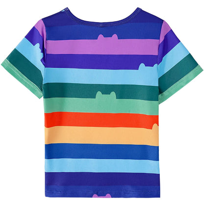 Girls Rainbow Striped T-Shirt Tutu Skirt With Cat Ears Headband Set Halloween Carnival Cosplay Costume Kids Birthday Clothing