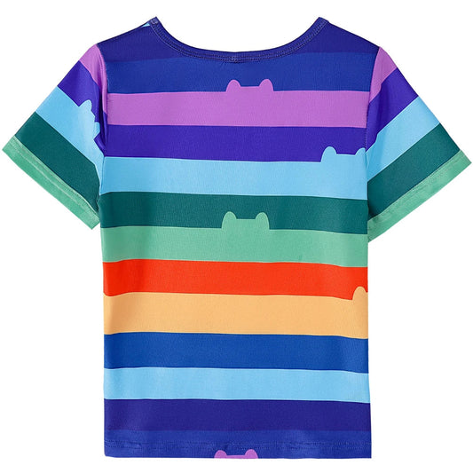 Girls Rainbow Striped T-Shirt Tutu Skirt With Cat Ears Headband Set Halloween Carnival Cosplay Costume Kids Birthday Clothing