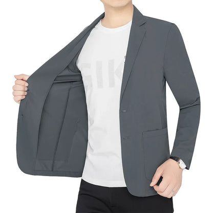 Brand Summer Men Blazers Gray Solid Color Thin Anti Wrinkle Quick Drying Soft Business Suit Blazer Jacket for Man