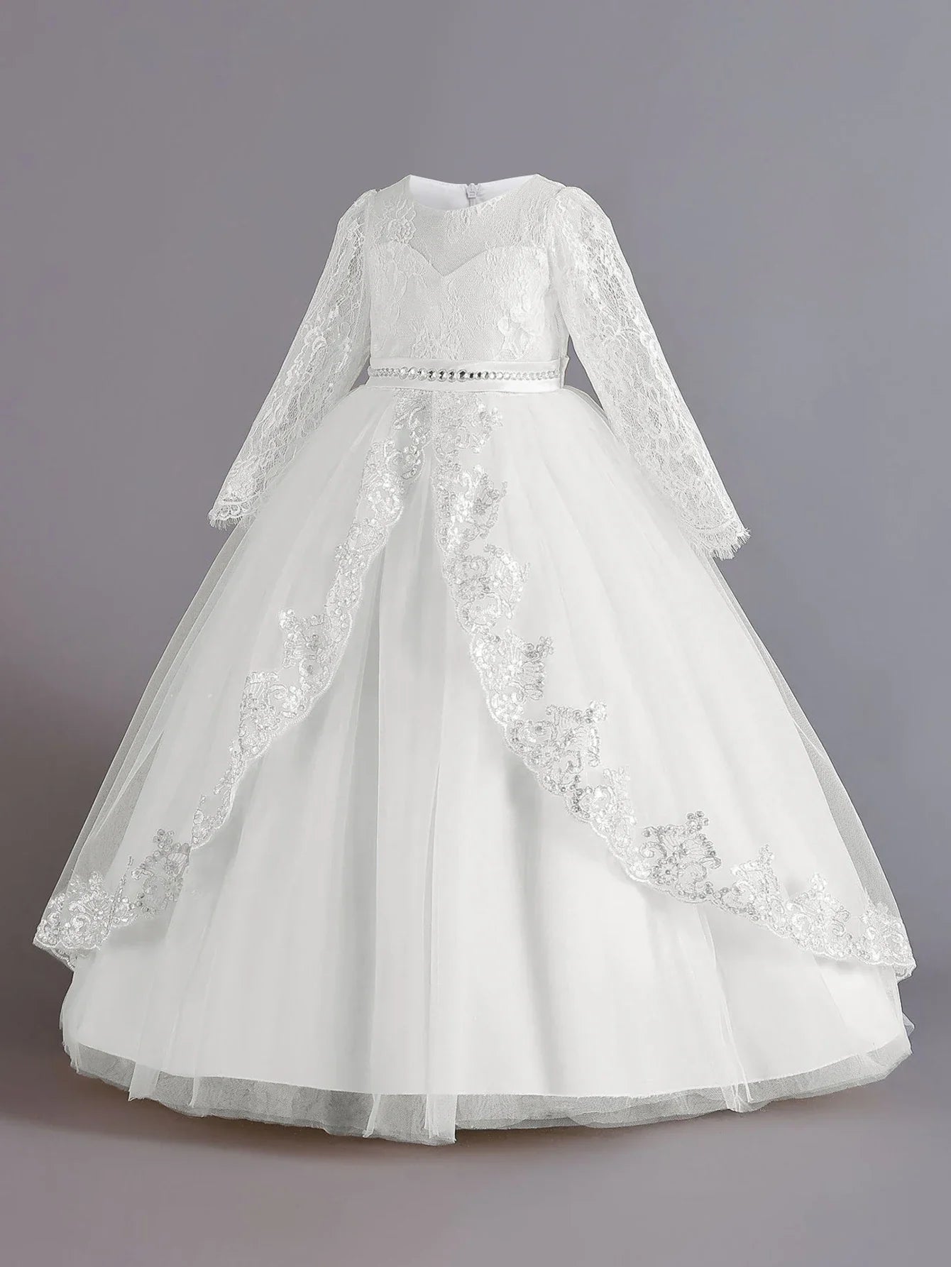 Long Sleeve Baptism Bridesmaids Party Girl Dresses Tulle Wedding Costumes Elegant Flower Princess Dress Girls Birthday Prom Gown