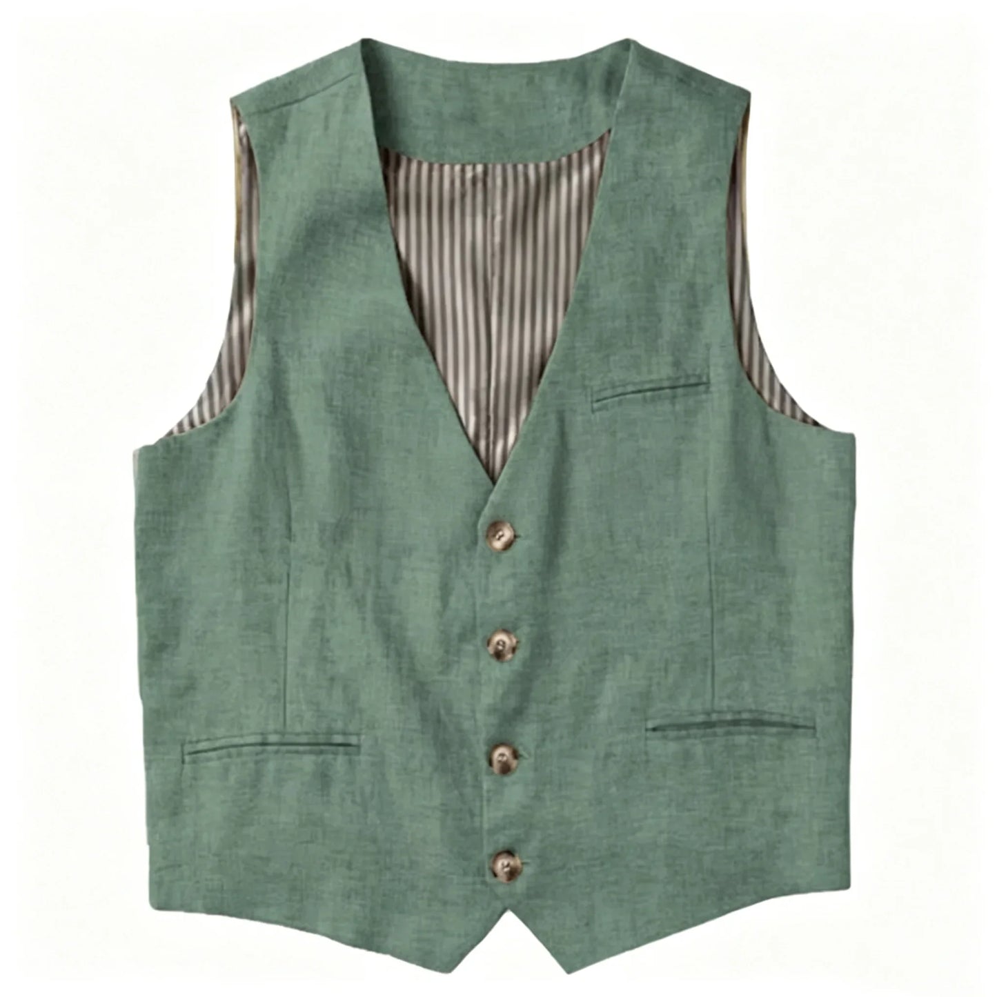 Beige Linen Men's Vest V Neck Summer Waistcoat Single Breasted Light Weigt Men's Suits Vest