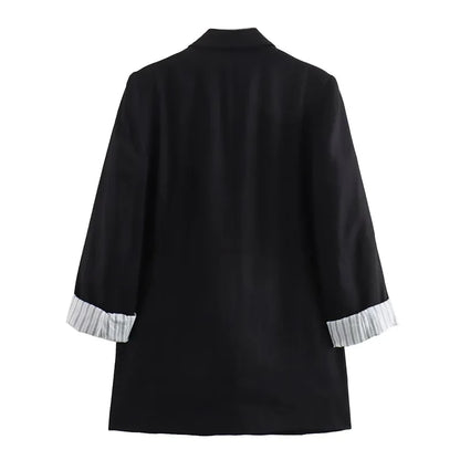 Women Fashion With Pockets Solid Blazer Vintage Notched Neck Long Sleeves Female Chic Lady Outfits