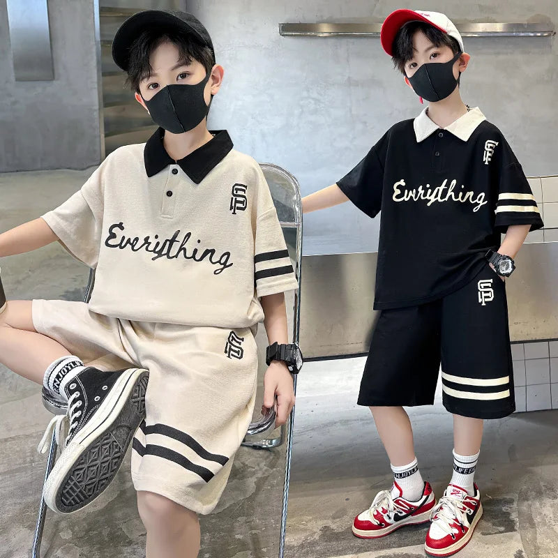 Kids Luxury Clothing Cotton Pique Fabric T-shirt Shorts Summer Outfit Set for Tweens Boys High Quality Polo Suit Child 5-14 Y