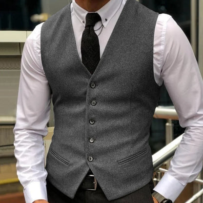 Men Vest Brown Herringbone Single Breasted With Lapel Waistcoat For Wedding Party Business Work Daily Casual Ball Men Suit Vest
