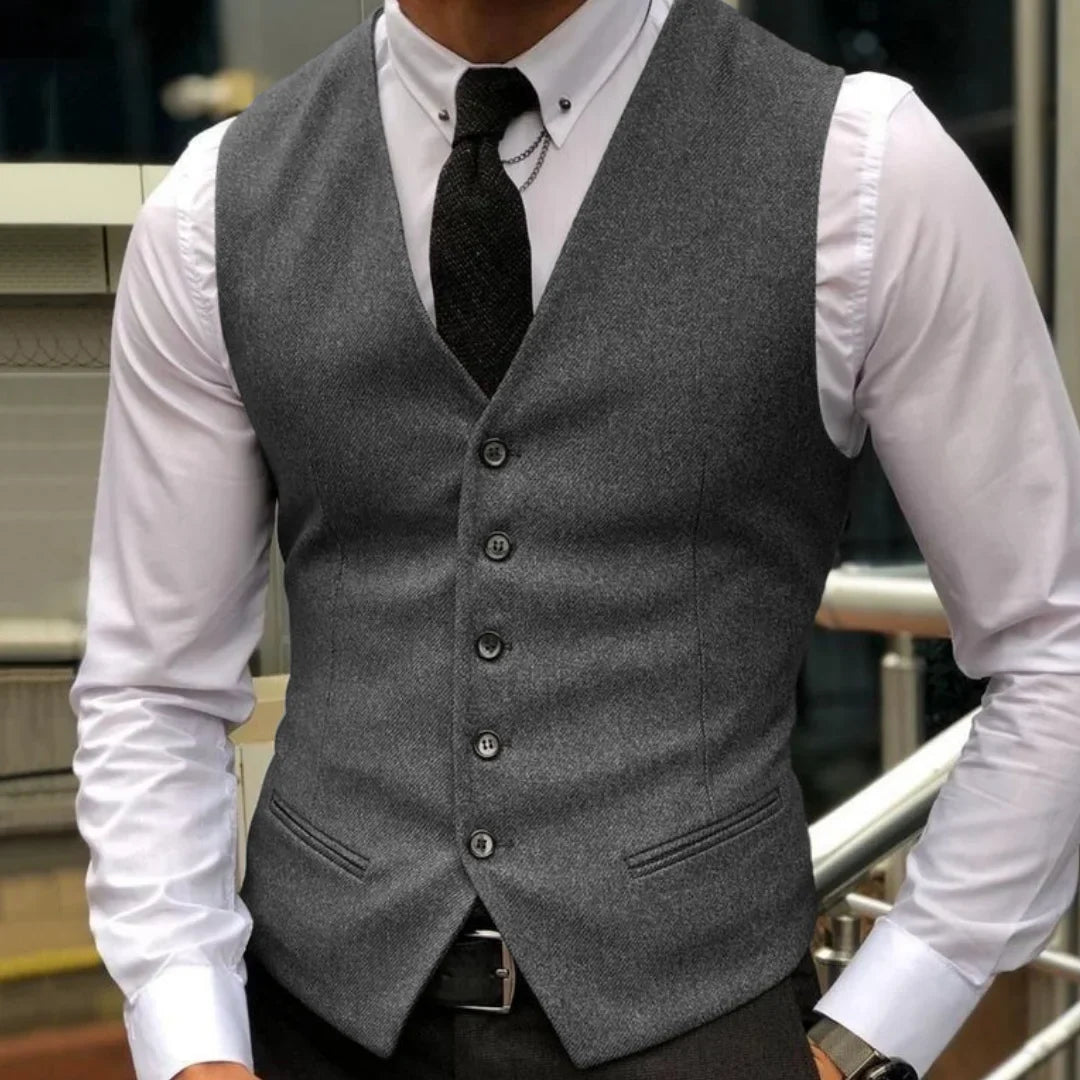 Men Vest Brown Herringbone Single Breasted With Lapel Waistcoat For Wedding Party Business Work Daily Casual Ball Men Suit Vest
