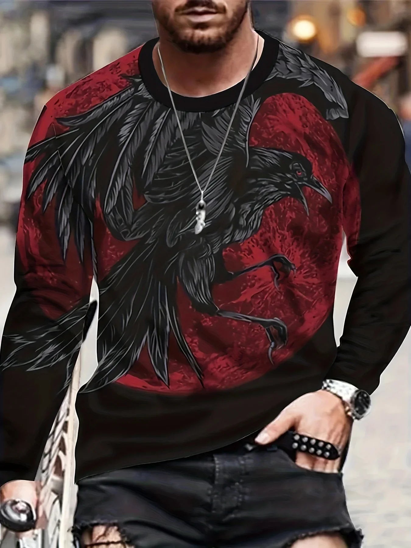 Fashion Eagle 3D Digital Printing Men's Casual Comfortable Long Sleeve T Shirt Fall Men's Patterned Clothing Tops Men's Gifts