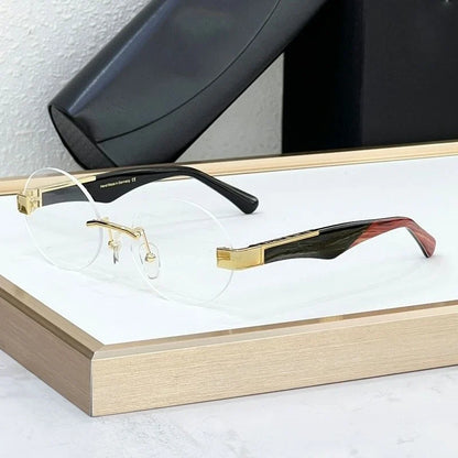 High Street Rimlesss Sunglasses Oval Alloy Acetate High Quality for Men Women Classical Vintage UV400 with Case