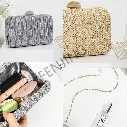 Weave Straw Evening Clutch Bags for Women Summer Party Fashion Shoulder Bags Luxury Purse Hadbags Wedding Bridal Clutches Sac