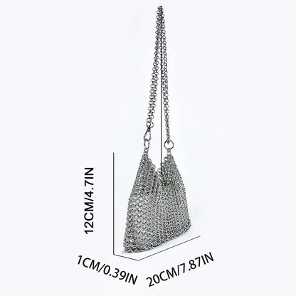 Metallic Hauberk Shoulder Bag Woven Ring Tote Chain Mail Designer Purses and Handbags Handmade Hollow Crossbody Bags for Women