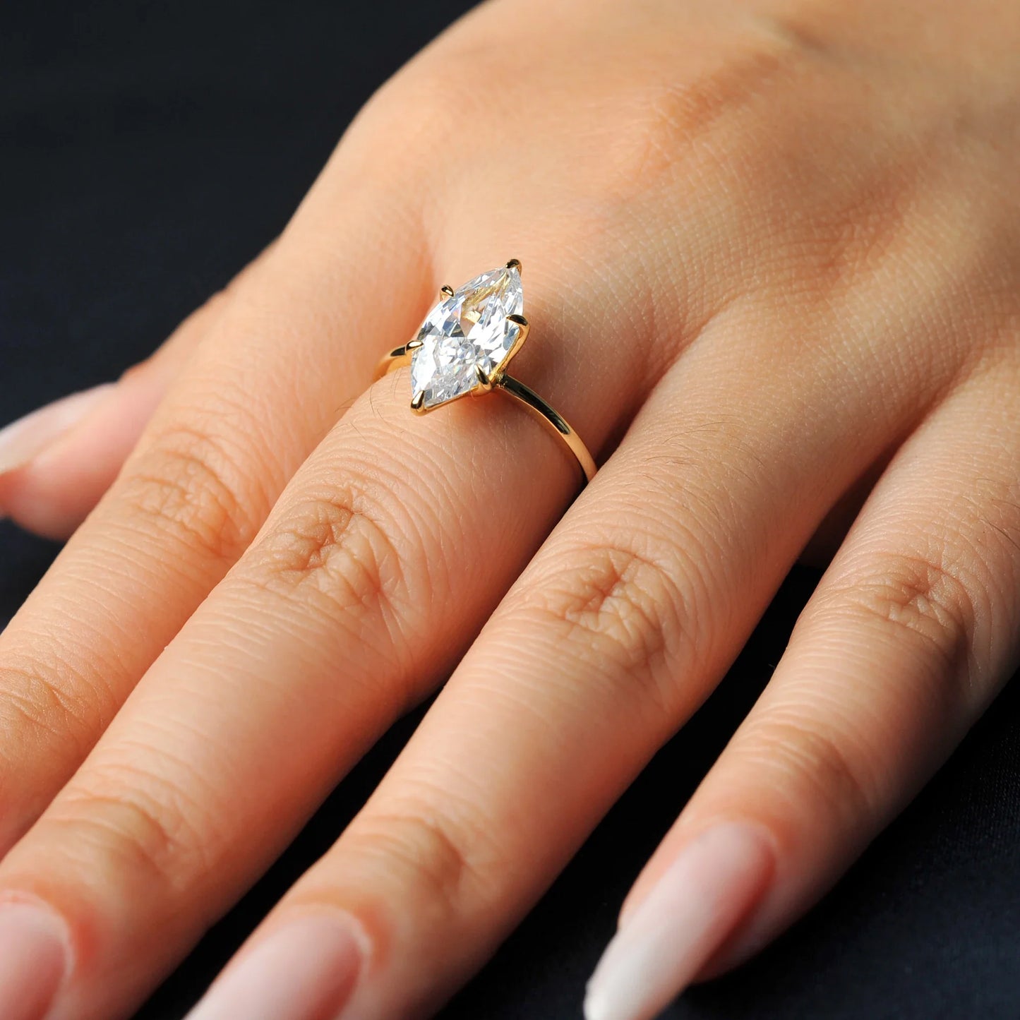Vintage 9ct 5A Marquise Shape Cubic Zirconia Solitaire Engagement Ring For Women 925 Sterling Silver 14K Yellow Gold