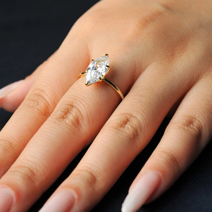 Vintage 9ct 5A Marquise Shape Cubic Zirconia Solitaire Engagement Ring For Women 925 Sterling Silver 14K Yellow Gold