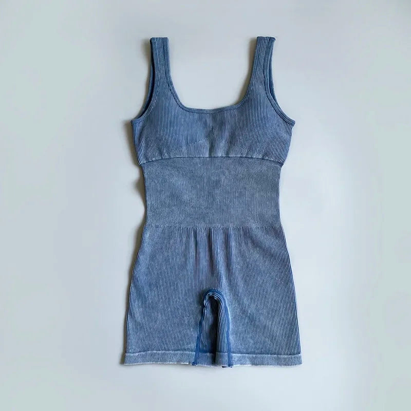 Women's Yoga Jumpsuits Ribbed One Piece Padded Tank Tops Rompers Sleeveless Acid Wash Activewear Unitard Sexy Bodycon