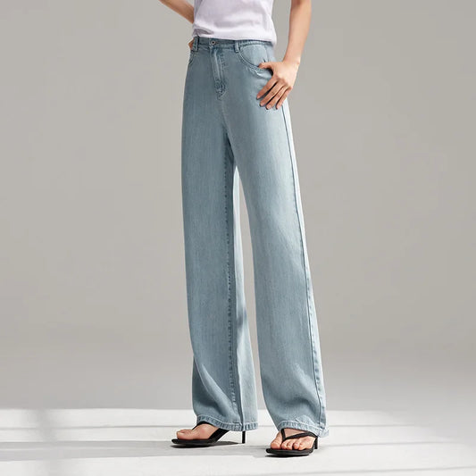 Semir Jeans Women Elastic Waist Long Trousers 2025 New Summer Version Cool Feeling Wide-leg Trousers