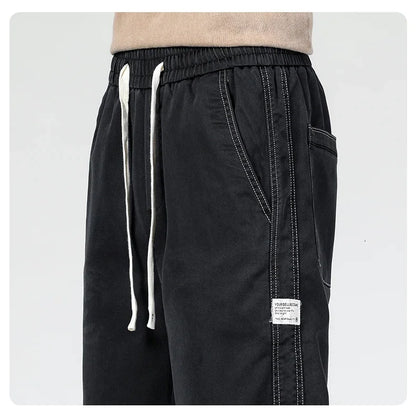 Summer Thin Loose Wide-leg Men Jeans Soft Lyocell Elastic Fashion Casual Straight Drawstring Denim Trousers Black Blue Gray