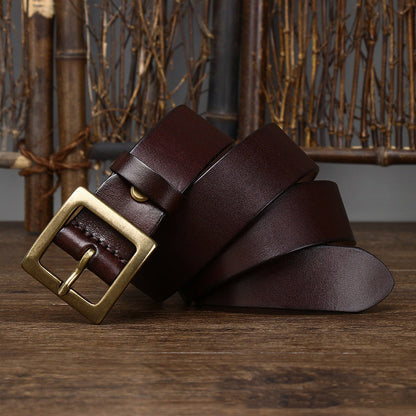 3.8CM Men High Quality Genuine Leather Belt Luxury Designer Brass Copper Buckle Belts Pure Cowskin Strap Male Jeans for Man