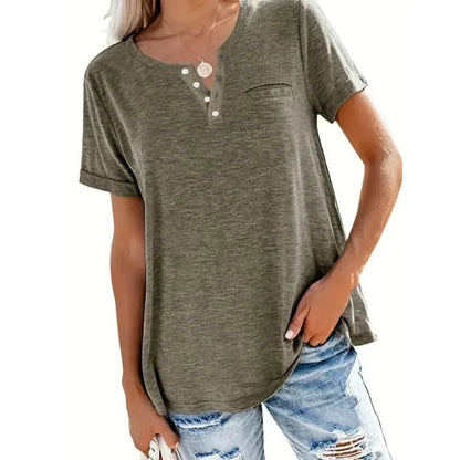 Plus Size 1XL-5XL Women's Spring and Summer New Style Loose Tops Ladies Casual V-neck Short Sleeve Pocket T-shirt
