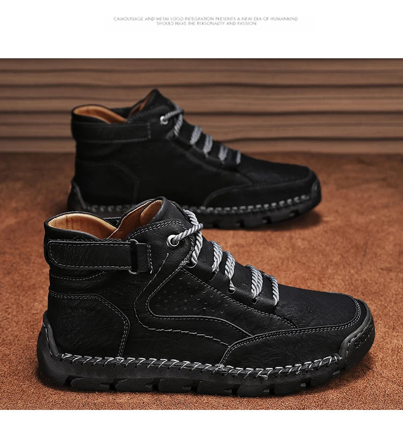 Men's Hand-stitched Boots Plus-size Casual Shoes Comfortable Soft Ankle Boots Outdoor Non-slip Wear Boots