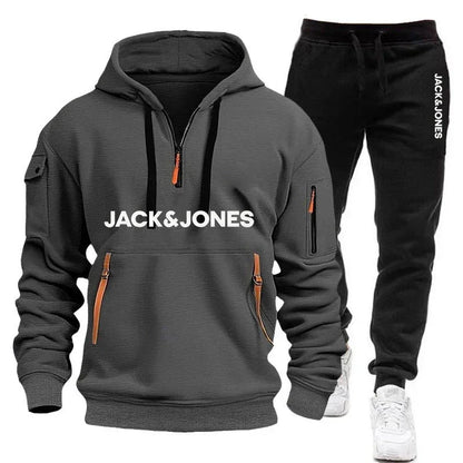Two sets of men's sportswear for autumn/Winter 2025, including a sweatshirt and two sets of fitness jogging pants with wool caps