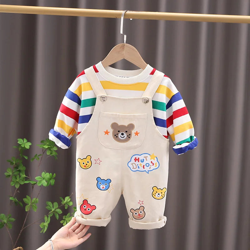 New Spring Autumn Baby Boys Clothes Suit Children Girls Fashion T-Shirt Overalls 2Pcs/Set Toddler Casual Costume Kids Tracksuits