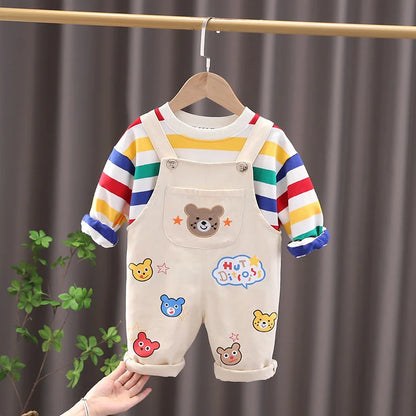 New Spring Autumn Baby Boys Clothes Suit Children Girls Fashion T-Shirt Overalls 2Pcs/Set Toddler Casual Costume Kids Tracksuits