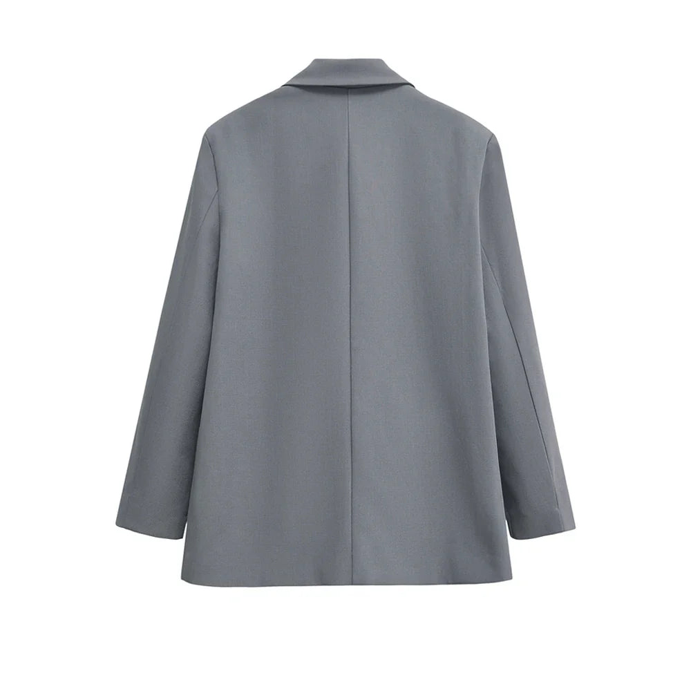 Women's Double Breasted Office Wear Blazer Coat, Long Sleeve, Flap Pockets, Female Outerwear, Chic Tops, Fashion