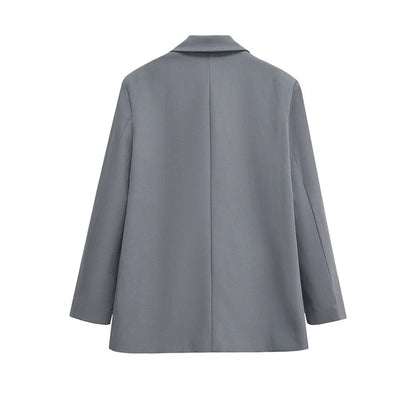 Women's Double Breasted Office Wear Blazer Coat, Long Sleeve, Flap Pockets, Female Outerwear, Chic Tops, Fashion