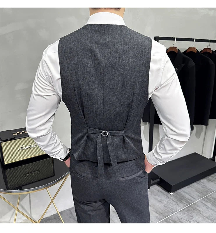 High-end Double-breasted Suit Vest With Pants 2024 New Men Fashion Slim Business Casual Best Groom Wedding Dress Vest  2 Pcs Set