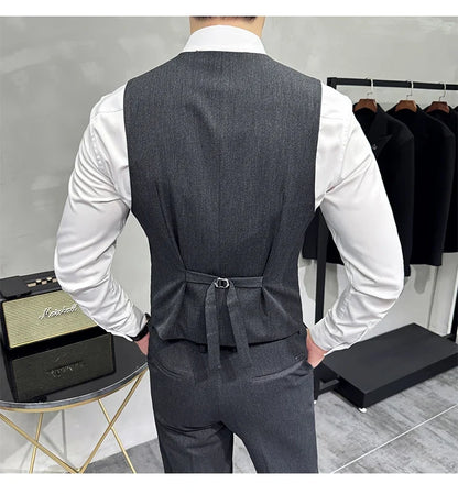 High-end Double-breasted Suit Vest With Pants 2024 New Men Fashion Slim Business Casual Best Groom Wedding Dress Vest  2 Pcs Set