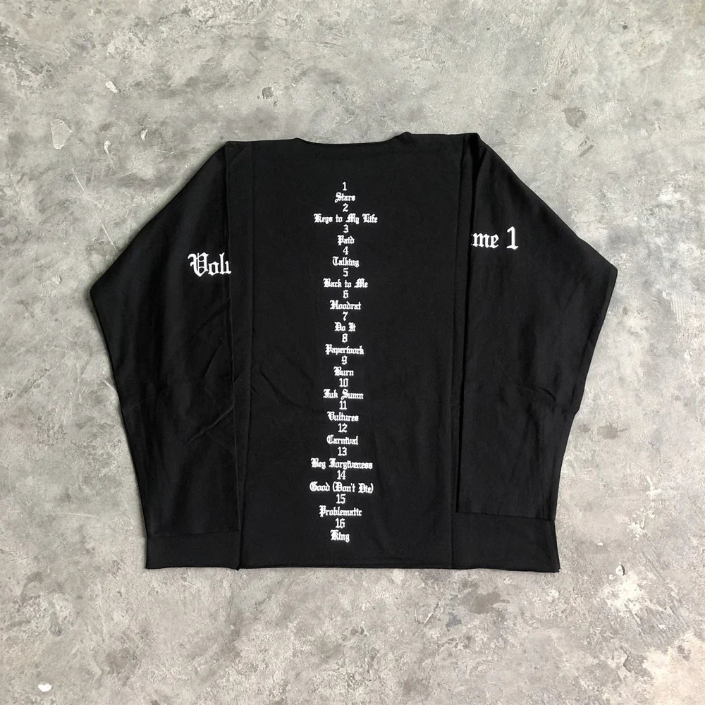 Vultures DONDA Kanye Quality Printed Long Sleeves 100%Cotton Casual Loose Oversized Tops T Shirt For Men