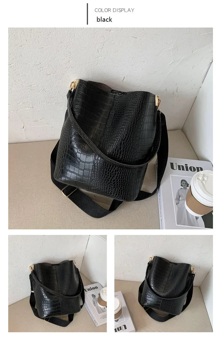 Women Bag Vintage Crocodile Pattern Crossbody Bags for Women PU Leather Trend Designer Shoulder Handbags Large Capacity Bucket