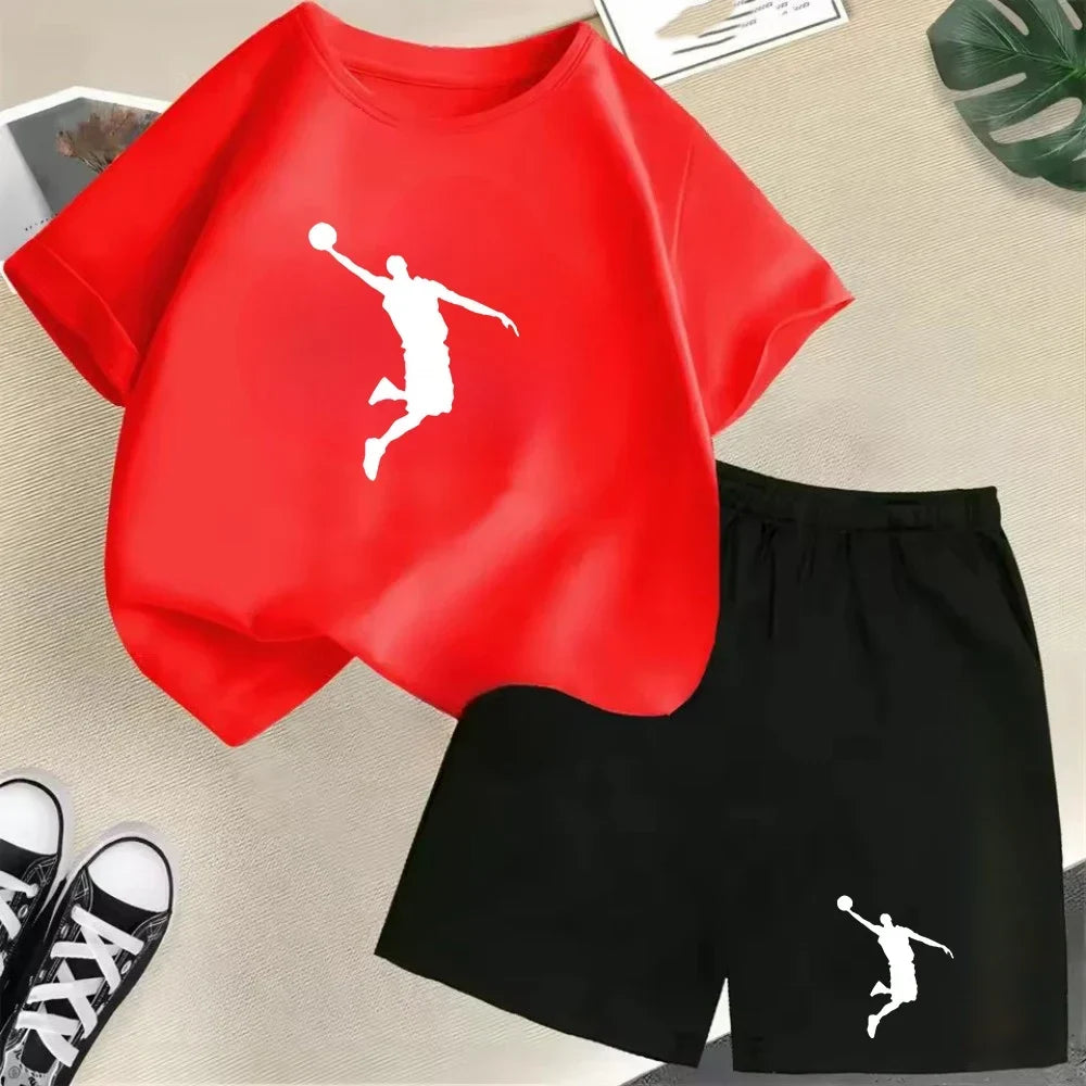 Été à manches courtes enfants T-shirt ensemble sport mode garçons filles Shorts 2 pièces ensemble décontracté marque impression