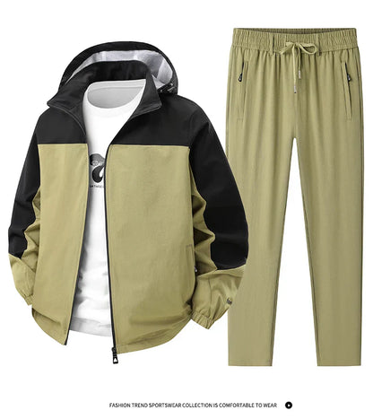 Men Spring Autumn Sport Set Comfortable Breathable Detachable Hooded Jacket Pant Set Training Morning Fitness Running Sport Suit