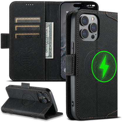 Magsafe Business Leather Wallet Phone Case For iPhone 12 13 14 15 Pro Max Plus 16 17 Pro Max With Flip Card Holder Cover