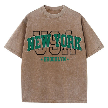 Women'S Cotton Washed T-Shirts All-Math Loose O-Neck Tee Shirts Brooklyn Usa Printing Short Sleeve Summer Street Female Clothes