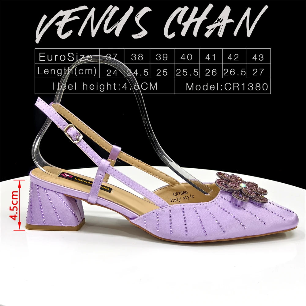 Party Shoes and Bag Ladies Heel Decoration Pure Elegant Flower Wedding Shoes and Bag Full Rhinestone Fashion Handbag