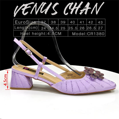 Party Shoes and Bag Ladies Heel Decoration Pure Elegant Flower Wedding Shoes and Bag Full Rhinestone Fashion Handbag