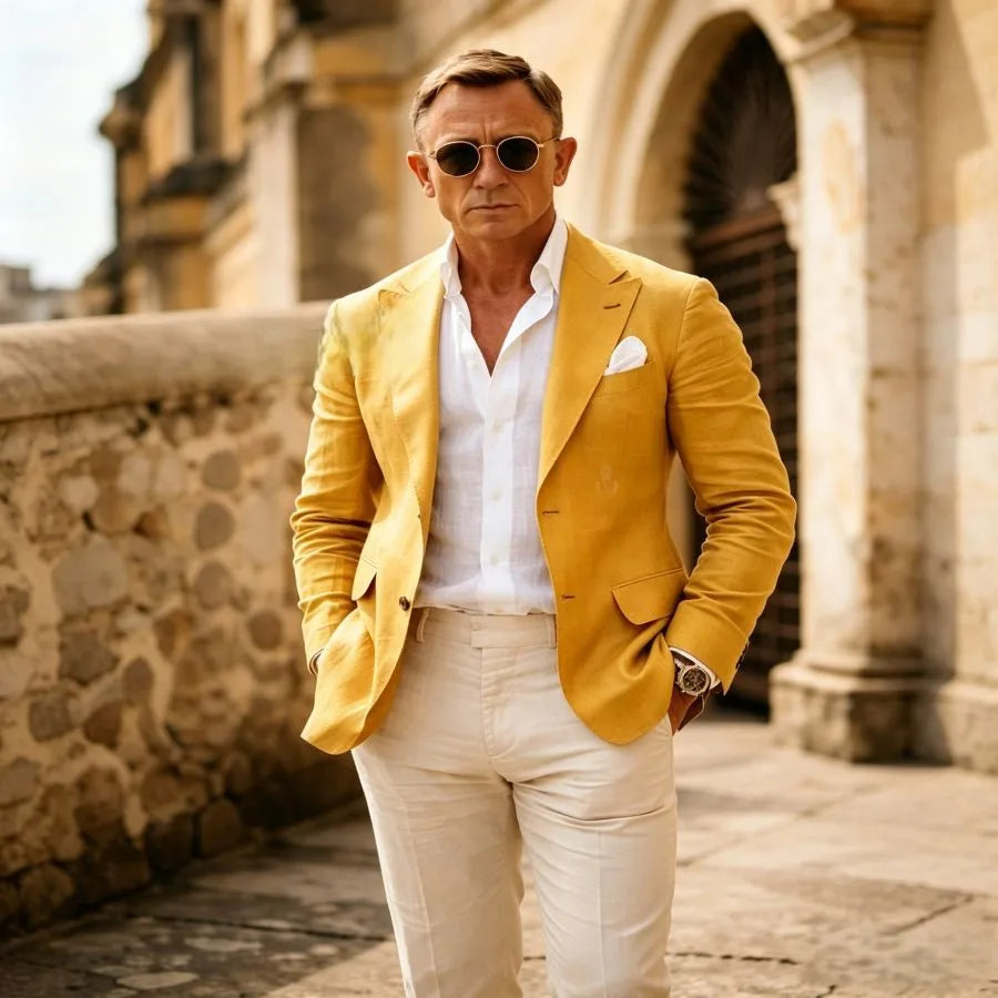 Sage Green 2 Pieces Men Suits Summer Lightweight Linen Slim Fit Casual Wedding Prom Party Blazer Jacket & Pants Set Breathable