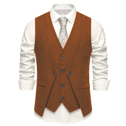 Men Vest Brown Herringbone Single Button V Neck Waistcoat For Wedding Banquet Office Business Work Casual Daily Men Suit Vest