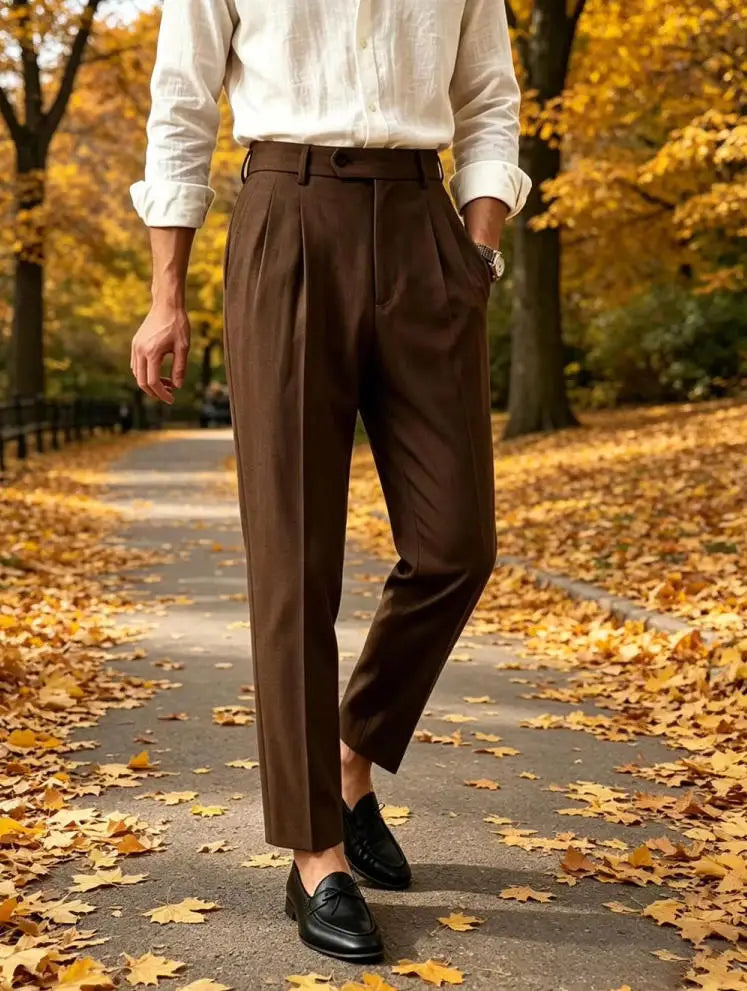 Premium Men's Pants Pleated Wide-Leg Dress Chinos Business Daily Office Versatile Formal Casual Trousers Banquet Wedding Summer