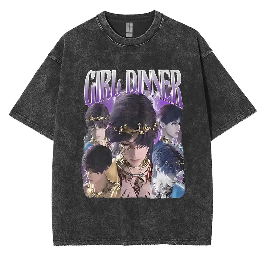 Sylus Love and Deepspace Vintage Washed T Shirts Girl Dinner Summer Harajuku Graphic T-Shirt Men's Women Oversized Cotton Tshirt