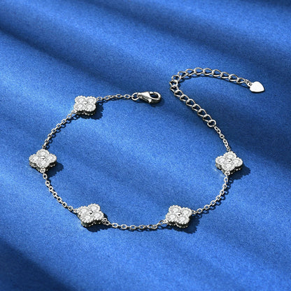 3mm Four Leaf Clover Moissanite Bracelet Necklace for Women D VVS 925 Sterling Silver Lab Diamond Hand Neck Chain Jewelry